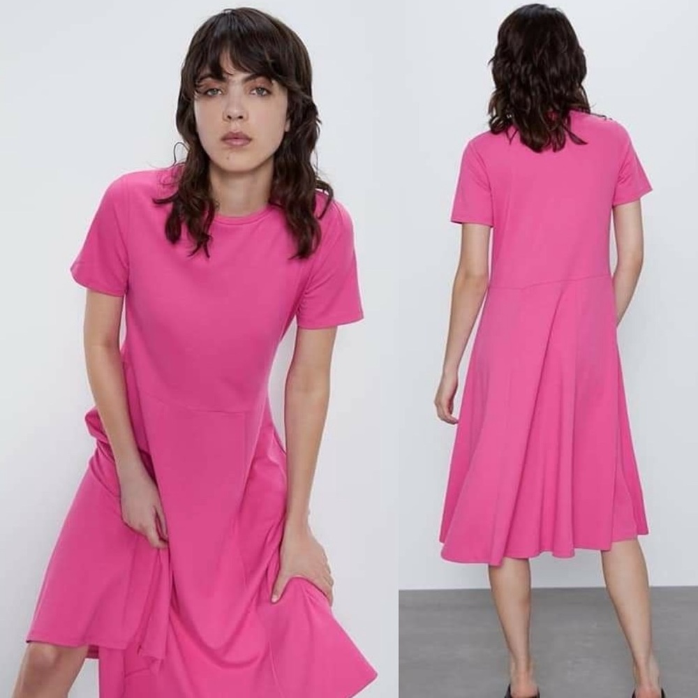 Zara A-Line Short Sleeve T-Shirt COTTON Dress Pink Size S NEW